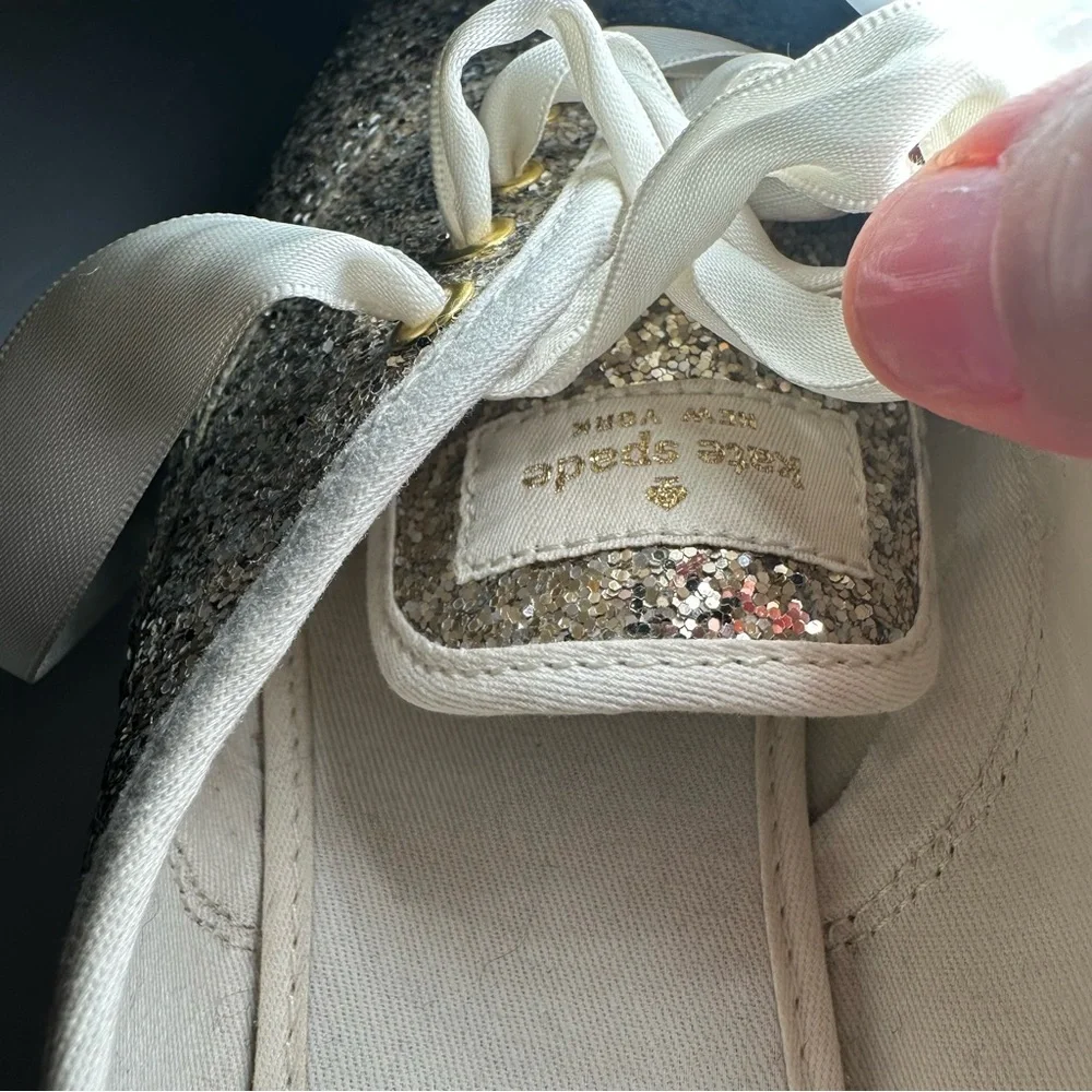 Keds X Kate Spade New York Gold Glitter Cream Satin Lace Up Sneakers- Size 8.5/9